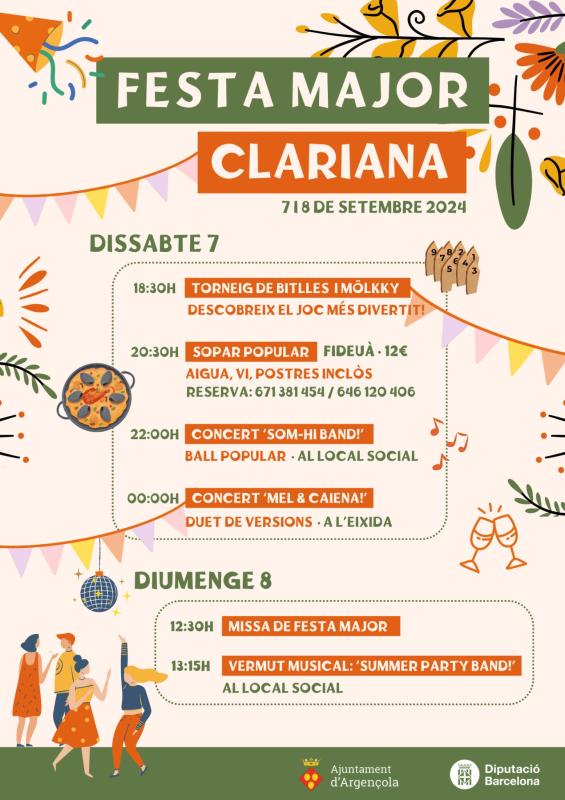 Arriba la Festa Major de Clariana, el 7 i 8 de setembre