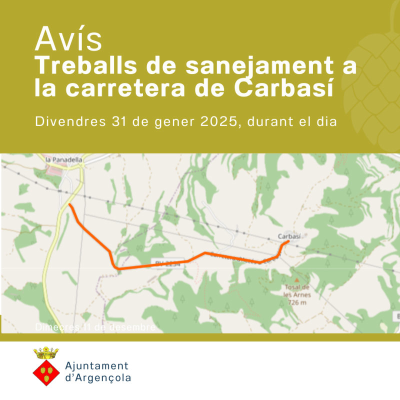 AVÍS | Treballs de sanejament a la carretera de Carbasí  - 