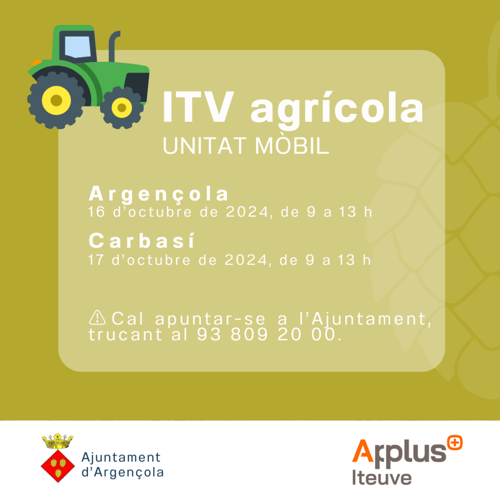 Revisió ITV agrícola en unitat mòbil a Argençola i a Carbasí