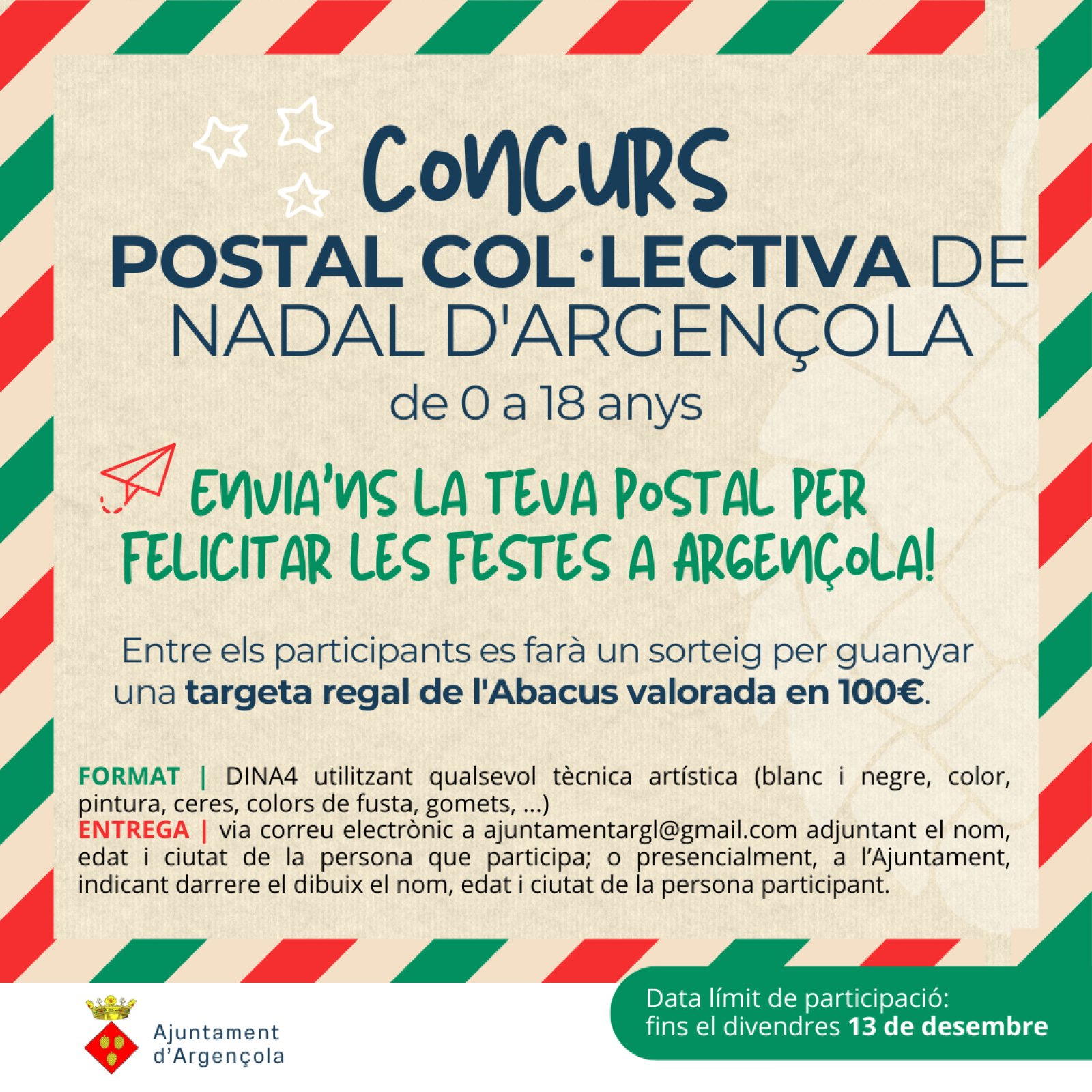 Participa al concurs: Celebrem aquestes festes creant entre tots la postal col·lectiva de Nadal a Argençola. Entra al sorteig d’una Targeta Regal!